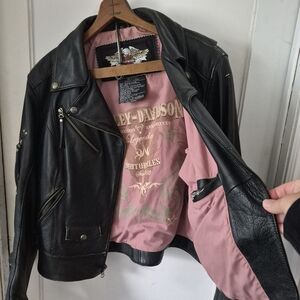 Harley-Davidson Women's Black Leather Jacket with Pink Lining